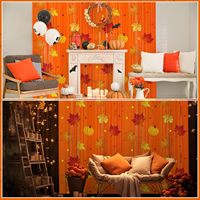 Décorations de fête d'automne pour Thanksgiving, rideaux à franges en feuille d'aluminium à motifs feuilles d'érable et citrouilles pour Thanksgiving, anniversaire, baby shower