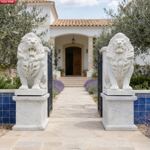 YOUFINE Sculpture <span class=keywords><strong>de</strong></span> <span class=keywords><strong>lion</strong></span> assis <span class=keywords><strong>en</strong></span> marbre blanc sculpté à la main, statues <span class=keywords><strong>de</strong></span> gardiens pour la décoration d'entrée <span class=keywords><strong>de</strong></span> villa - Product Image 3