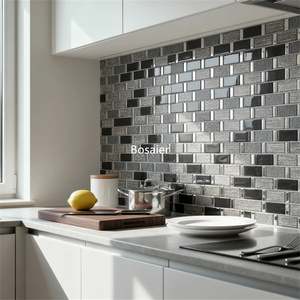 <span class=keywords><strong>Piastrelle</strong></span> a Mosaico in Vetro Nero Argento Lucido e Pietra Naturale di Lusso Moderne Rettangolari <span class=keywords><strong>per</strong></span> Pareti Interne del <span class=keywords><strong>Bagno</strong></span> 4mm Personalizzabili - Product Image 2