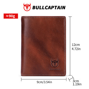 กระเป๋าสตางค์หนังแท้ BULLCAPTAIN ป้องกัน RFID ดีไซน์หรูหรา คลาสสิก พกพาสะดวก ทรงบาง แนวตั้ง สำหรับผู้ชาย - Product Image 6