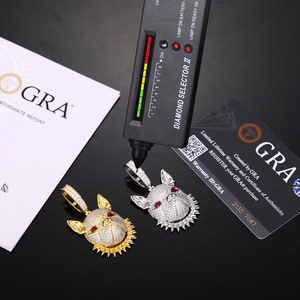 Pendentif Griffe de Bouledogue Français 3D Hip Hop pour Hommes, en Argent Sterling 925 Plaqué Or, avec Moissanite VVS et Yeux Rouges - Product Image 2