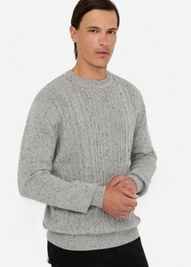 Pull en <span class=keywords><strong>laine</strong></span> mélangée <span class=keywords><strong>alpaga</strong></span> à côtes Donegal surdimensionné pour homme en gris chiné, col rond, pull pour un style streetwear confortable - Product Image 5