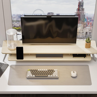 Support de moniteur double en bois massif avec plateau pour clavier, étagère de bureau, organisateur pour poste de travail PC