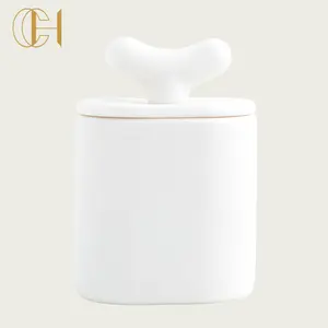 C & H新设计定制标志釉料圆筒带特殊盖空容器家居装饰陶瓷蜡烛罐