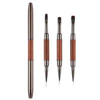 Pinceau à ongles 2-en-1 en bois avec logo personnalisé, double embout, fibres de nylon, pour liner et gel de construction, pointes fines 6mm, 9mm, 12mm