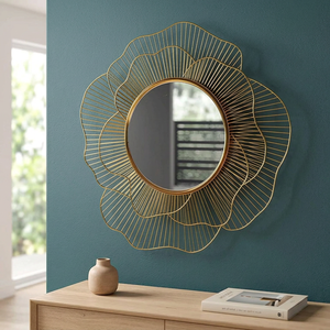 Elegant Modern Iron Wall <b>Mirror</b> with <b>Gold</b> Wire Flower Frame Stylish Round Decorative <b>Mirror</b> Living Room Bedroom - Product Image 4
