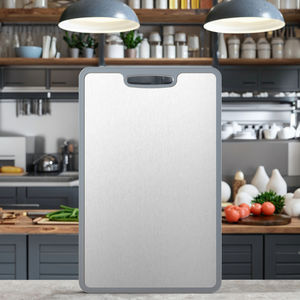 YOULIKE Grande planche à découper double face en acier inoxydable 304/316 argentée avec bord antidérapant, compatible lave-vaisselle, ustensile de cuisine - Product Image 4
