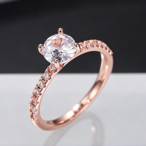 Anillo de Compromiso de Lujo con Diamante Cultivado en Laboratorio HPHT CVD, <span class=keywords><strong>Banda</strong></span> de Oro Sólido con Incrustaciones Parciales, Anillo de Promesa de 4 Puntas - Product Image 1