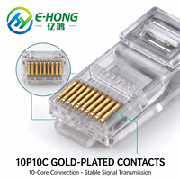 Connecteur RJ45 non blindé E-HONG 10P10C UTP, prise modulaire, boîtier PC haute résistance, trou carré transparent, plaqué or