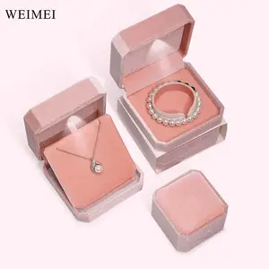 WEIMEI High End Velvet Fabric Strong LED Box Customized Logo Necklace Jeweler Box Jewelry Packaging Custom Box