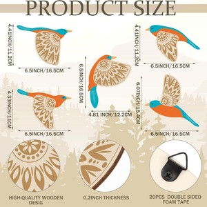 5 חתיכות עץ ציפור מעופפת קישוט קיר חובבי ציפורים תליון אמנות ביתית - Product Image 6