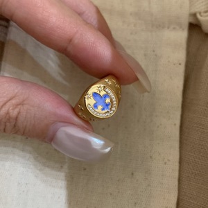 Gold Vintage <b>Signet</b> <b>Ring</b> S925 Sterling Silver Blue Enamel Fleur De Lis <b>Signet</b> <b>Ring</b> Wedding Band Engagement <b>Women</b> Fine Jewelry - Product Image 2