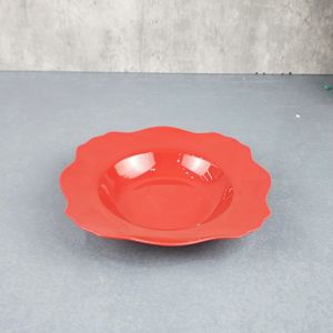 24-teiliges Keramik-Geschirrset Quadratische Form Rotes Porzellan Teller Schüssel mit Farbglasur für Partys - Product Image 3