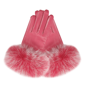 Faddish dames <span class=keywords><strong>renard</strong></span> <span class=keywords><strong>fourrure</strong></span> manchette gants en cuir extérieur hiver gants en peau de mouton - Product Image 2