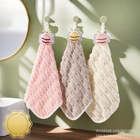 FF6225 Serviette à main suspendue en polaire corail ultra absorbante, motif abeille mignonne, pour cuisine et salle de bain