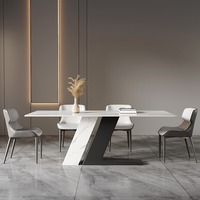 Table à manger rectangulaire en dalle de pierre, style moderne minimaliste italien de luxe, pour hôtel et appartement, 6 places