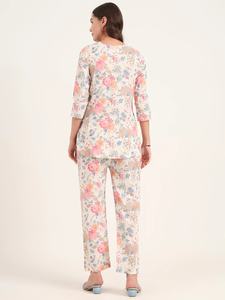 Nouvel ensemble de pyjama en coton à manches 3/4, imprimé floral, vêtements de nuit pour femmes, vêtements de nuit de couleur unie, prix de gros disponible - Product Image 2