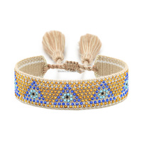 2025 haute qualité exquis estampillé à chaud étincelant strass artisanat tissé personnalisable diable yeux broderie gland Bracelet