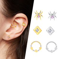 Anneau de piercing articulé en métal rose éternel avec zircone cubique, pour lèvre, oreille, nombril et nez, conforme ASTM F136 de qualité implantable