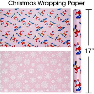 MAYPLUSS Christmas Wrapping <b>Paper</b> 17in x 33ft Skiing Santa Reversible Snowflake Gift <b>Wrap</b> Anti-Curl - Product Image 4