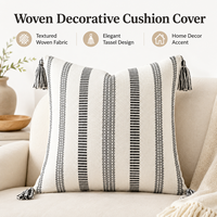 Housse de coussin carrée épaisse tissée avec pompons, logo personnalisé, faible MOQ