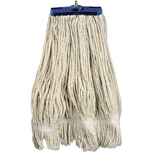 Boardwalk BWK824C 24 Oz. Tête de balai serpillère en fibre de coton blanche à plat avec manche télescopique en aluminium, design rectangulaire innovant, 12 par carton - Product Image 1