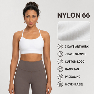 Sujetador Deportivo de Yoga para Mujer, Nailon 66, con Relleno Extraíble, Tirantes Suaves Resistentes al Desgaste, Banda Inferior Lisa, Secado Rápido, para Gimnasio, OEM, ODM, Marca Privada - Product Image 1
