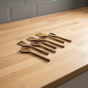 Ensemble d'ustensiles en bois, 6 pièces, cuillères, fourchettes, spatules en bois d'acacia, faits à la main, écologiques, outils de cuisine - Product Image 3