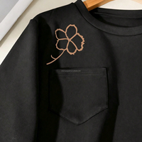 Sweat-shirt deux pièces personnalisé OEM pour femme, motif floral, patchwork rayé, pull à ourlet ondulé, manches ballon, hauts décontractés noirs
