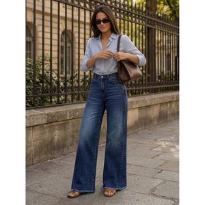 Women's Wide Leg Jeans High Waist Relaxed Fit Raw Hem <b>Denim</b> Pants Comfortable Breathable Cotton <b>Material</b> - Product Image 6