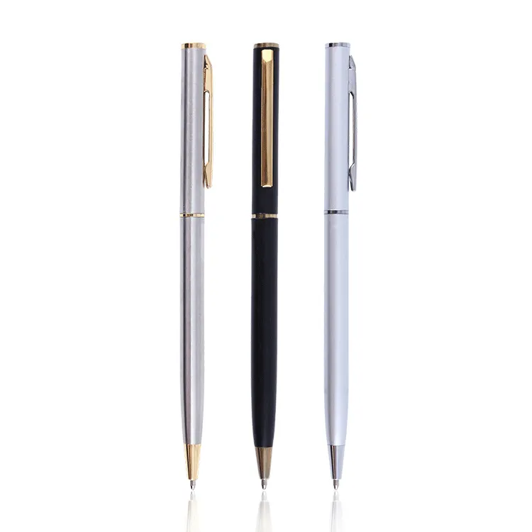 Hot Selling Promotional Gift Ball Pen Customized Logo Hilton Westin Hotel Pens Silver Steel Slim Metal Ballpoint Pen