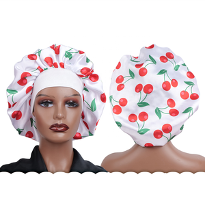 Bonnet <span class=keywords><strong>de</strong></span> nuit en satin <span class=keywords><strong>de</strong></span> soie imprimé à large bord et à haute élasticité pour femmes SOLPOP, protection des cheveux - Product Image 2