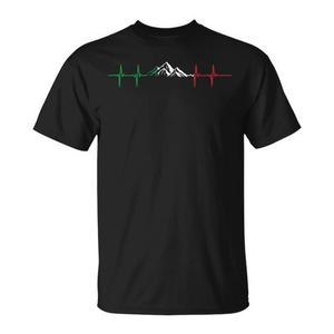 T-Shirt da Montagna con Bandiera Italiana e Motivo a Battito Cardiaco, Unisex per Adulti, Manica Corta, Girocollo, Stampa Serigrafica - Product Image 1