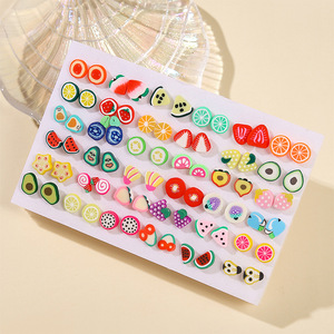 Boucles d'oreilles pour enfants, ensemble de pierres précieuses en résine de fruits colorés, hypoallergéniques, bijoux cadeaux - Product Image 3