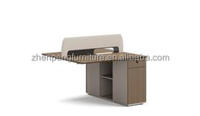 Bureau modulaire convertible moderne à 4 places, poste de travail de coworking, design en bois durable, extensible, espace ouvert, usage commercial