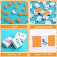 Jeu de Mahjong américain en PU, sac de transport bleu complet, 160 tuiles de Mahjong orange, 4 supports transparents tout-en-un