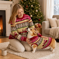 Ensemble de pulls en tricot assortis pour chien et propriétaire, sur mesure, ODM, OEM, vente en gros, Noël, famille, animal de compagnie, parent, pull, gilet