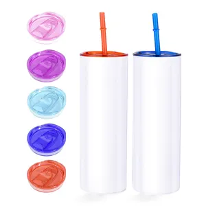 Nhà Máy Bán buôn 20 oz Trắng thẳng Tumblers đa màu sắc rơm và nắp thép không gỉ thăng hoa du lịch cốc cốc nước