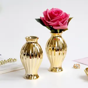 Altın avrupa tarzı seramik küçük vazo masa çiçek düzenleme süs