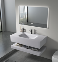 Meuble-lavabo de salle de bain LED en verre flottant à 2 niveaux, en pierre frittée à grain de bois, design moderne et luxueux, pour hôtel