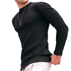 Pull en maille basique à manches longues décontracté pour homme, col rond, haut d'automne et d'hiver, t-shirt en coton - Product Image 1