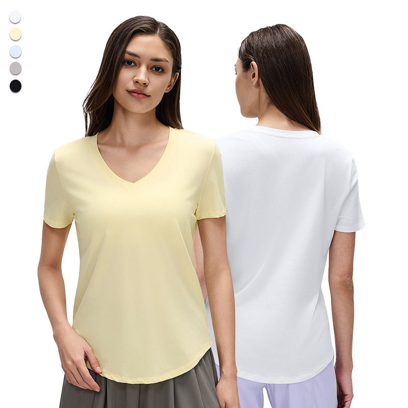 D28067 Women V-neck Loose Running t Shirt Breathable Quick Drying Short Sleeve Fitness Yoga Top