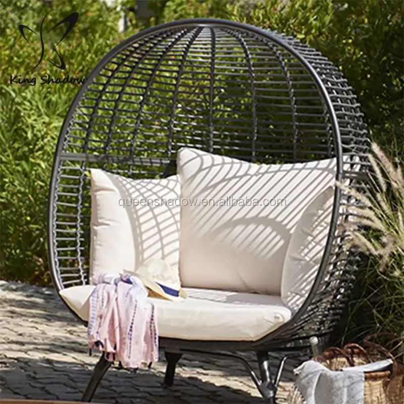 Outdoor möbel entspannt halbe runde wicker sonnenbank rattan strand tag bett mit kissen und baldachin