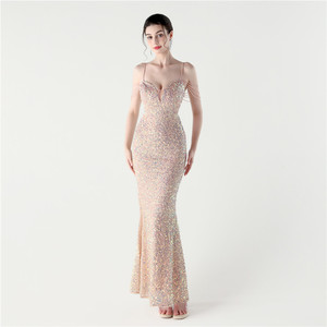 33313 nuevo vestido de noche largo ajustado con tirantes para cena de <span class=keywords><strong>boda</strong></span> y fiesta de cuentas de lentejuelas - Product Image 2