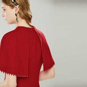 ماني النساء الرأس اللباس الديكور مستقيم سبليت أم العروس فساتين ميدي الأحمر ثوب مسائي - Product Image 2