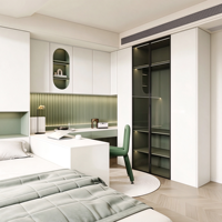 Ensemble de chambre à coucher moderne italien en chêne avec lit de rangement, mobilier de luxe intégré avec bureau et système d'étagères intégrés
