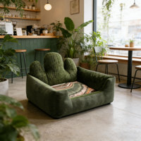 Canapé-lit pour chat/chien de haute qualité, vert foncé, écologique, avec base antidérapante, dossier en forme de cactus lavable, nouveau design tendance