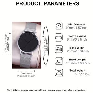 Nw1476 जोड़े काले और सफेद गोल डायल स्टेनलेस स्टील क्वार्ट्ज कलाई घड़ी - Product Image 2