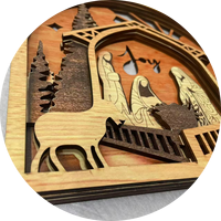 Handgefertigte Moderne UV-Bedruckte Holz-Weihnachtskrippe Weihnachtsschmuck Festliche Kunst Dekorative Bogenförmige Wandfigur & Spielzeug