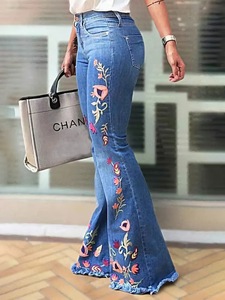 Jeans da Donna con Ricami Floreali, Lavaggio Vintage, Moda Personalizzata Street-style, Pantaloni Larghi e Casual a Gamba Dritta - Product Image 1